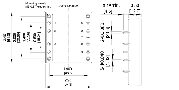 Mechanical Drawing - CUI Inc PRC300 DC/DC Converters