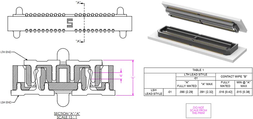 Mechanical Drawing - Samtec LSH 0.50mm Low-Profile Blade & Beam Socket Strip