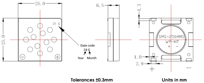 Mechanical Drawing - PUI Audio SMS-2504MS-WP-HT SMT Speaker