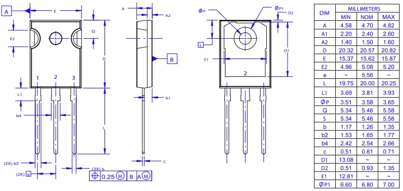 Mechanical Drawing - onsemi NVHL060N065SC1 EliteSiC MOSFET