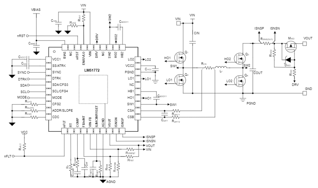 Schematic - Texas Instruments LM51772 Four Switch Buck-Boost Controller