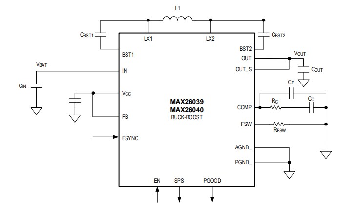 Application Circuit Diagram - Analog Devices Inc. MAX26040 Buck-Boost Converters