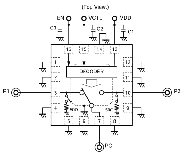 Application Circuit Diagram - Nisshinbo NT1819 High Isolation SPDT RF Switch