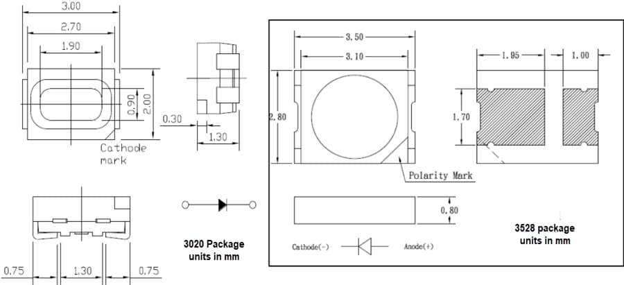 Mechanical Drawing - BIVAR Single Color PLCC LEDs