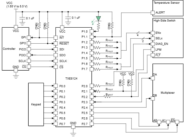Schematic - Texas Instruments TXE8116 16-Bit SPI Bus I/O Expander