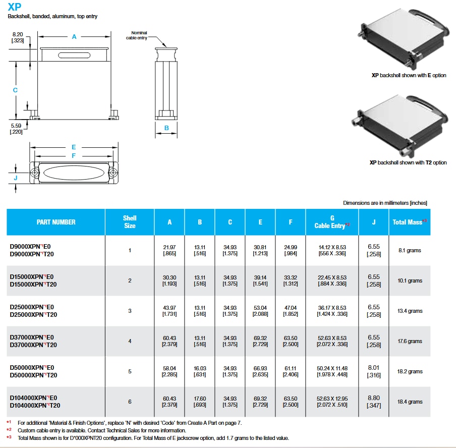 Mechanical Drawing - Positronic X-Hood One-Piece Banded D-Sub Backshells