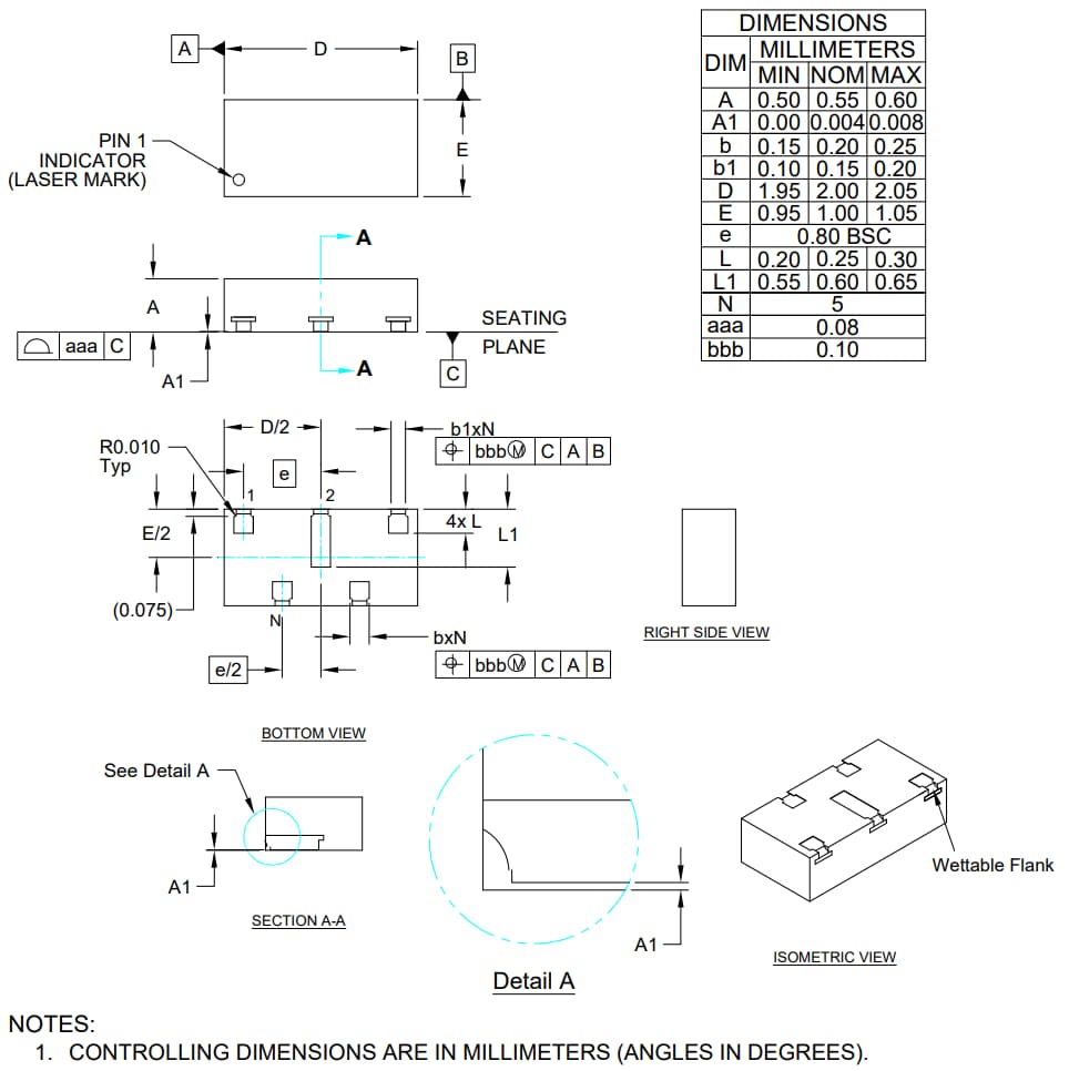 Mechanical Drawing - Semtech RClamp®10022PWQ Transient Voltage Suppressor (TVS)