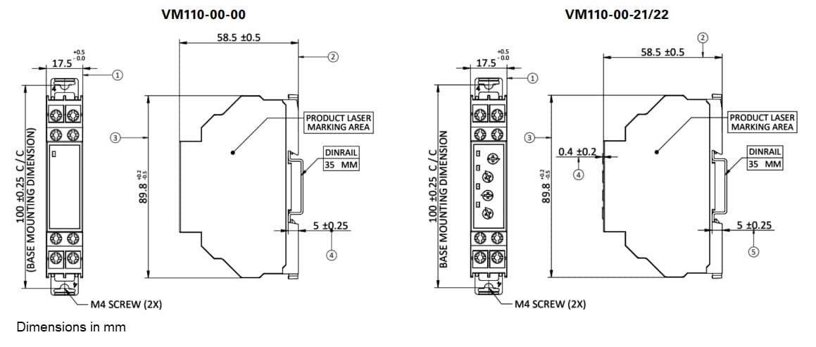 Mechanical Drawing - Littelfuse VM110 Voltage Monitoring Relays