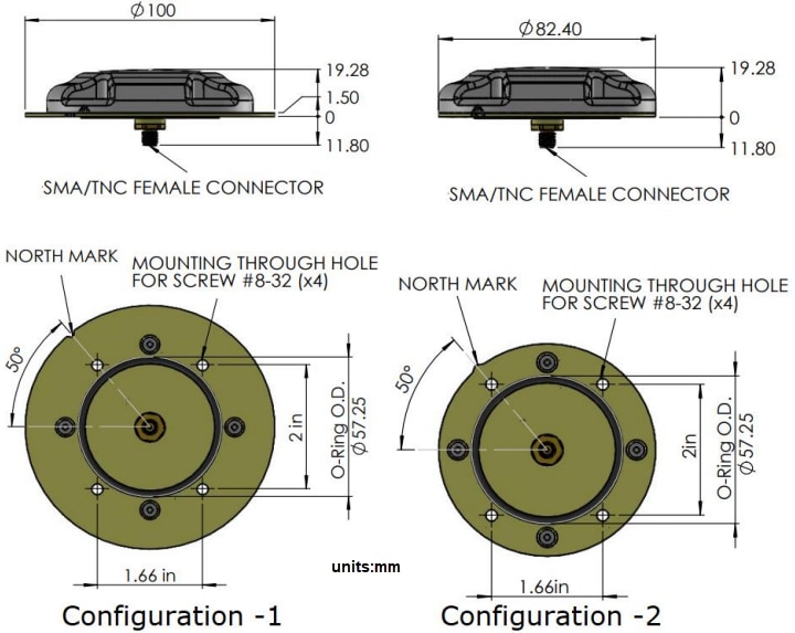 Mechanical Drawing - Tallysman ARM933XF Multi-Constellation Triple-Band Antennas