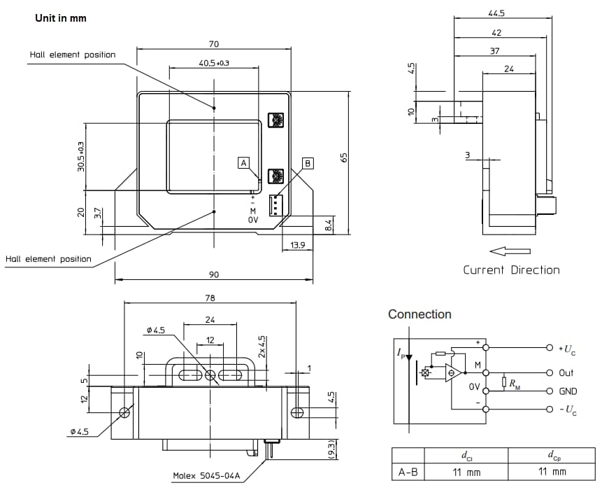 Mechanical Drawing - LEM HAT Current Sensors