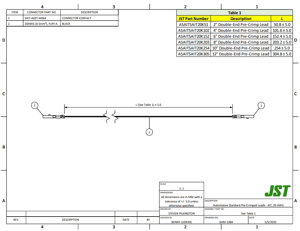 JST Connectors AIT Automotive Rectangular Cable Assemblies