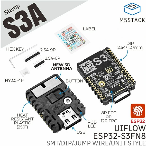 Infographic - M5Stack Stamp-S3A Multiprotocol Modules
