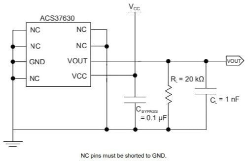 Application Circuit Diagram - Allegro MicroSystems ACS37630 Linear Vertical Hall-Effect Sensor IC