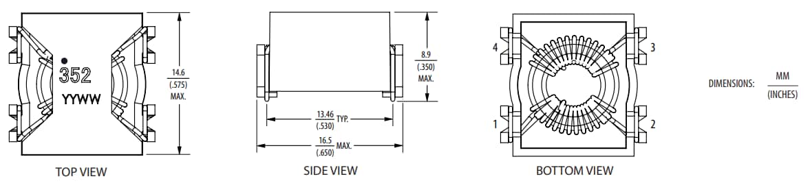 Mechanical Drawing - Bourns SRF1709 Common-Mode Choke