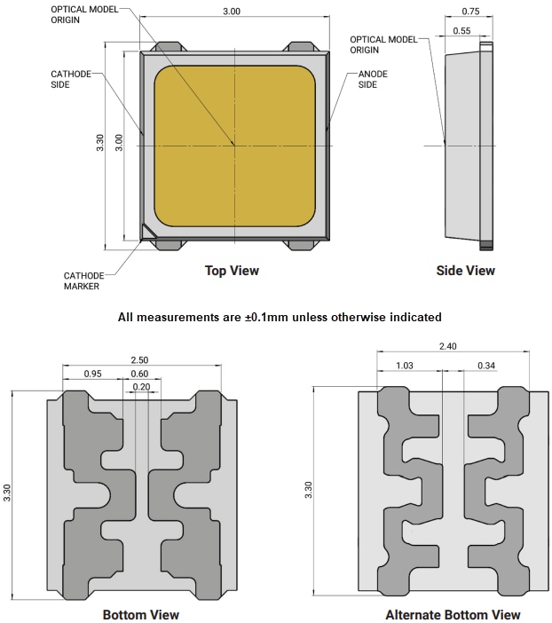 Mechanical Drawing - Cree LED J Series® JB3030C 3‑V E & F Class Pro9™ White LEDs